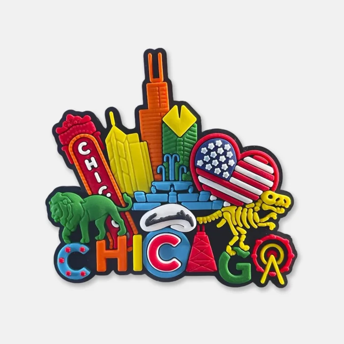 Chicago Magnet – Colorgift Refrigerator Souvenir with Skyline & Icons