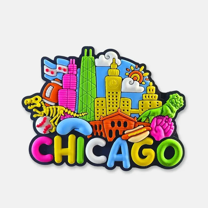 Chicago Magnet – Colorgift Refrigerator Souvenir with City Icons