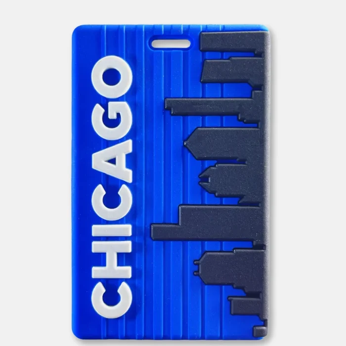 Chicago Luggage Tag – Colorgift Rubber Travel ID Tag (Blue Skyline Design)