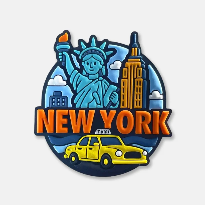 New York Magnet – Colorgift Refrigerator Souvenir with Statue of Liberty & Taxi